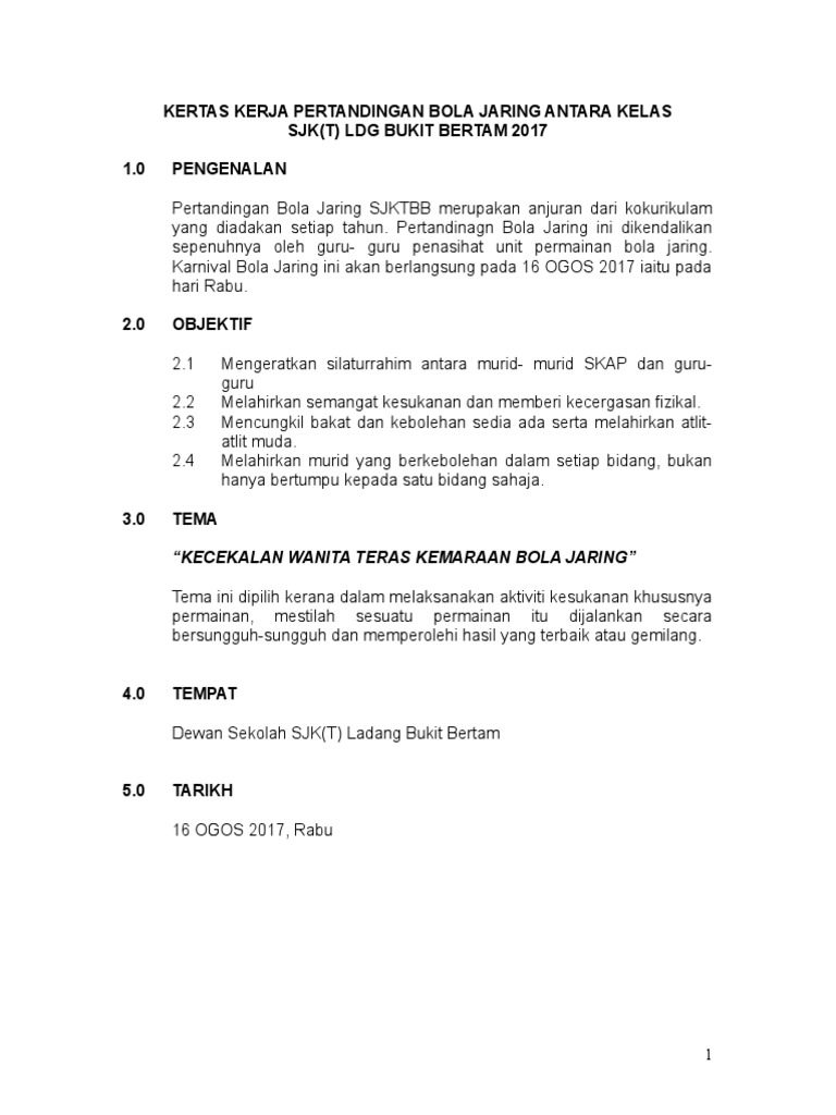 Kertas Kerja Pertandingan Bola Jaring