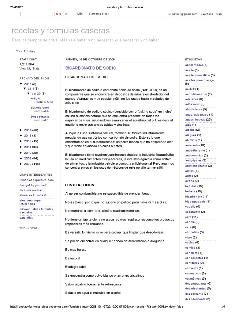 Recetas y Formulas Caserasxxxxx | PDF | Bicarbonato de sodio | Carbonato