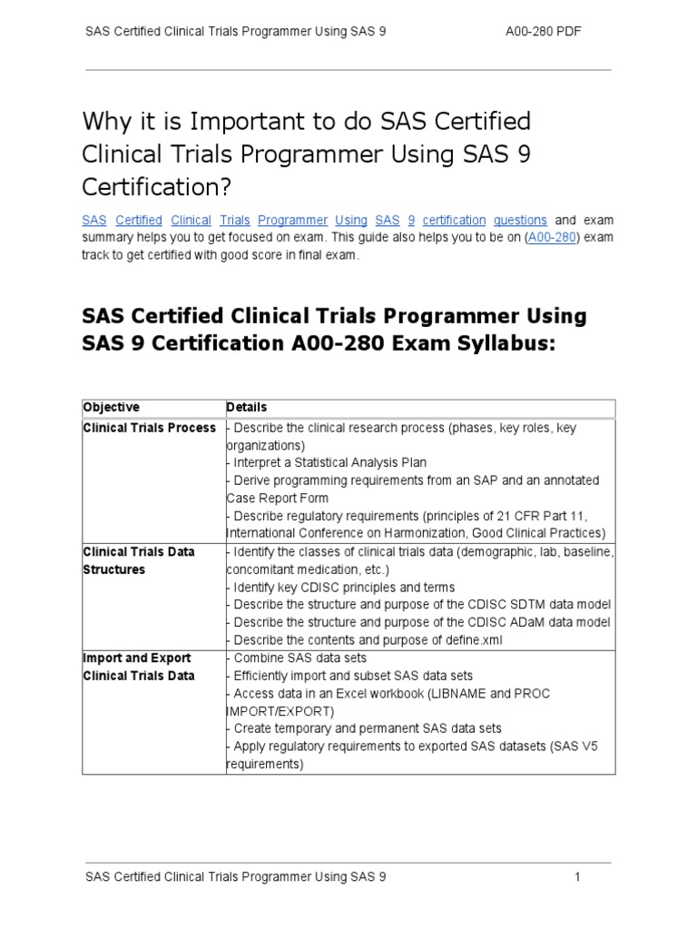 Sas Certified Clinical Trials Programmer Using Sas 9