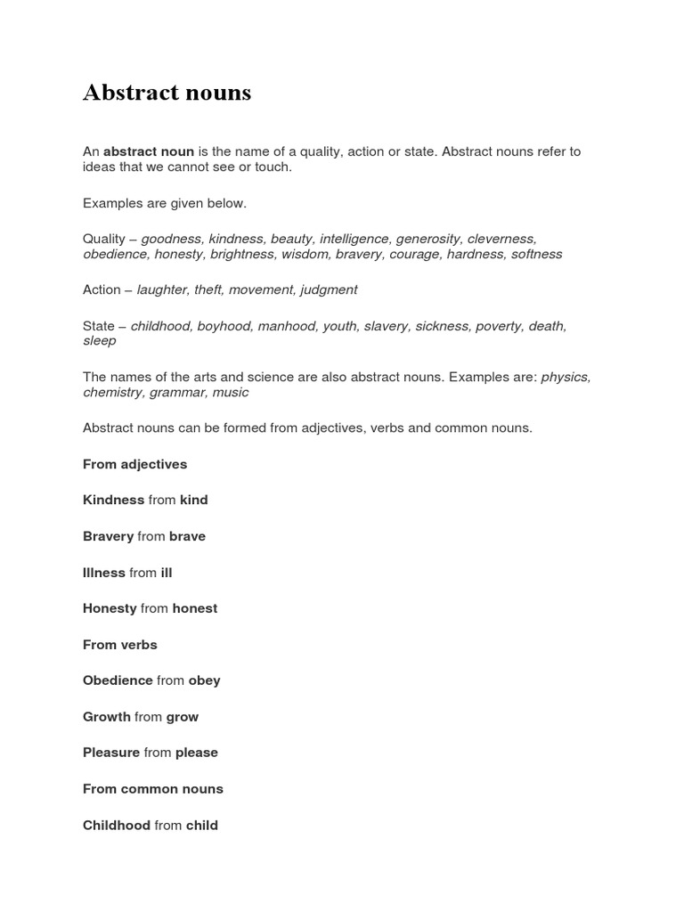Abstract Nouns Pdf