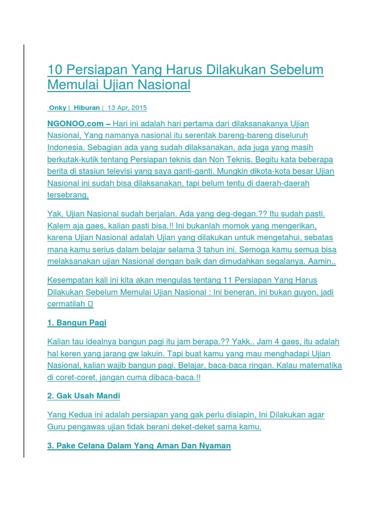 10 Persiapan Yang Harus Dilakukan Sebelum Memulai Ujian Nasional 10 Persiapan Yang Harus Dilakukan Sebelum Memulai Ujian Nasional