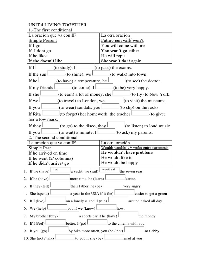 Conditionals Worksheet for English 4 ESO | PDF