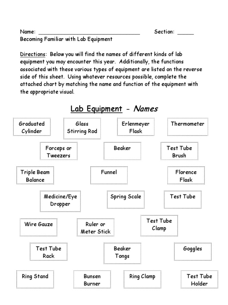 Lab Equipment - Student Ws PDF | PDF | Manufactured Goods | Equipment