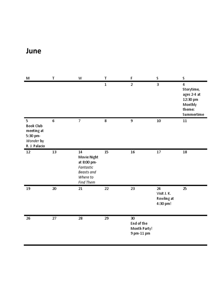 June Events: Storytime, Book Club & More | PDF