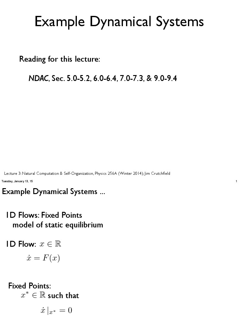 Example Dynamical Systems Reading for this lecture NDAC, Sec. 5.05.2