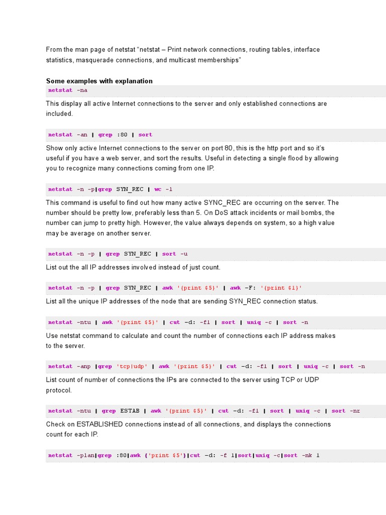 Netstat Comm PDF Ip Address  Server