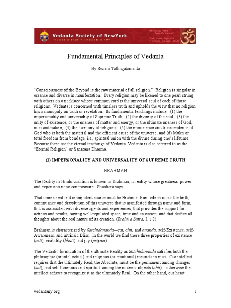 Fundamental Principles of Vedanta | PDF | Brahman | Vedanta