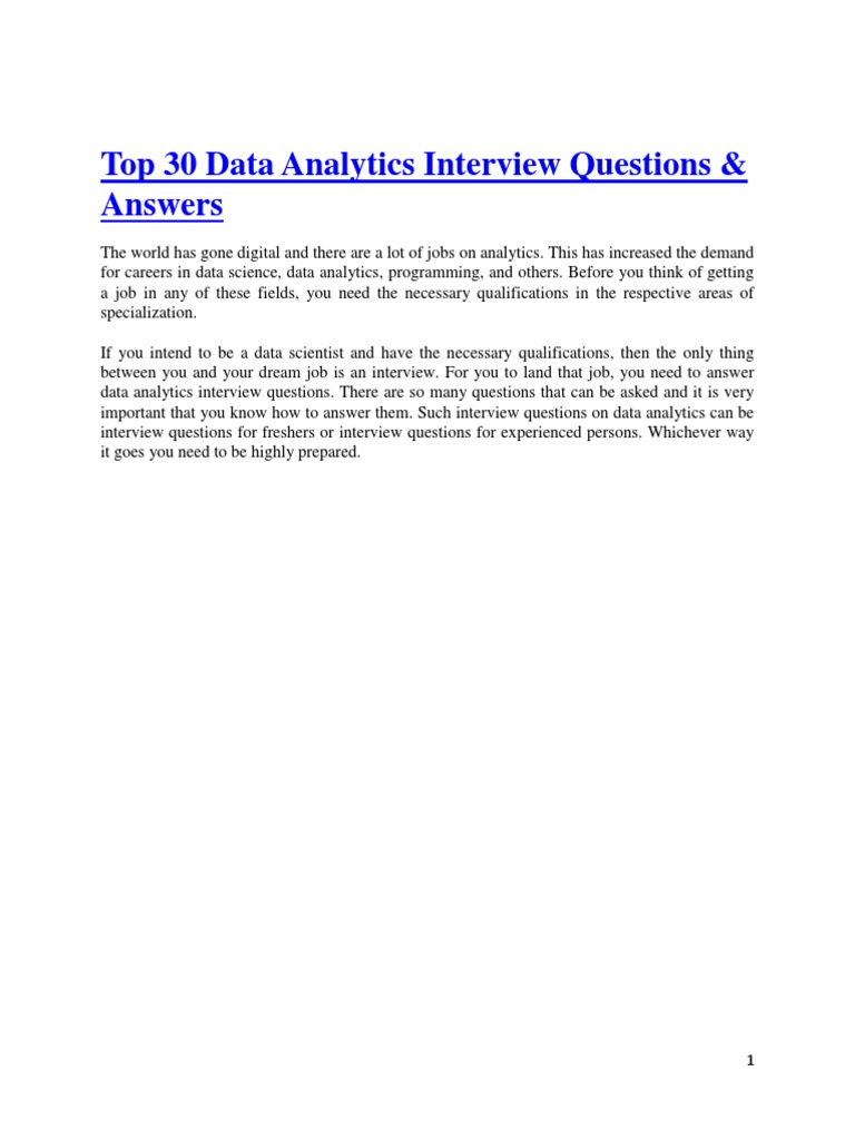 Top 30 Data Analytics Interview Questions & Answers Data Analysis