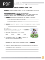 Food Chain Student Worksheet and Extension