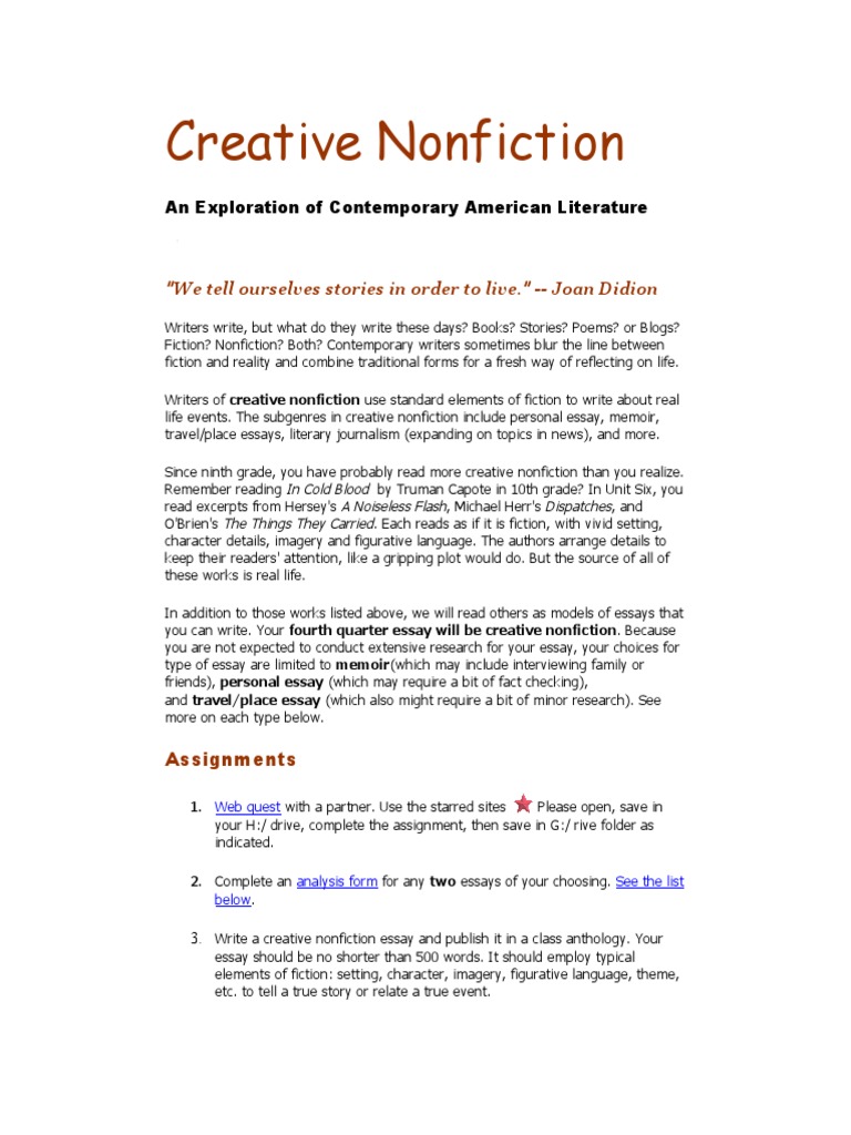Creative Nonfiction Creative Nonfiction Essays