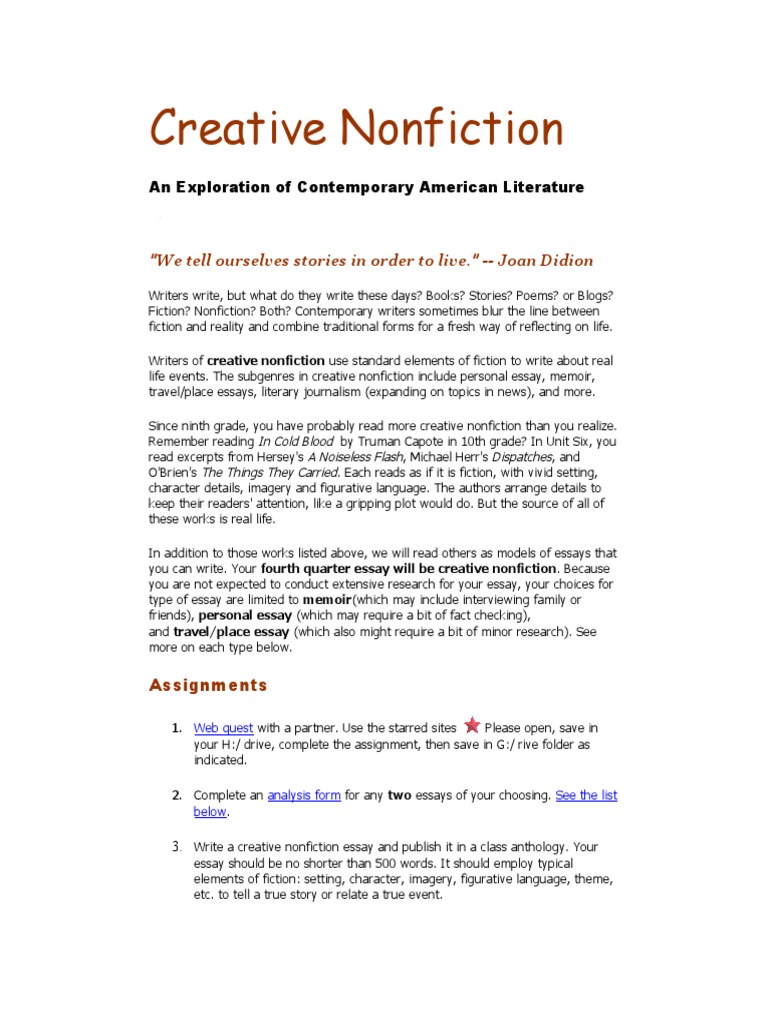 short creative nonfiction essay examples