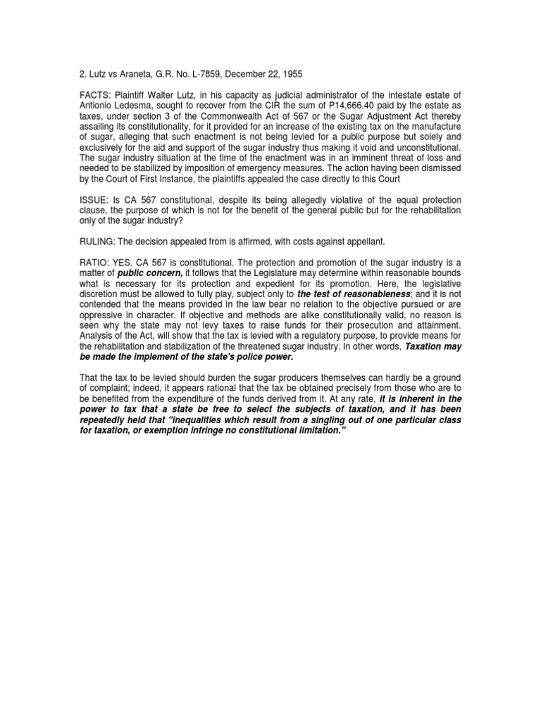 Lutz Vs G.R. No. L7859, December 22, 1955 PDF Taxes