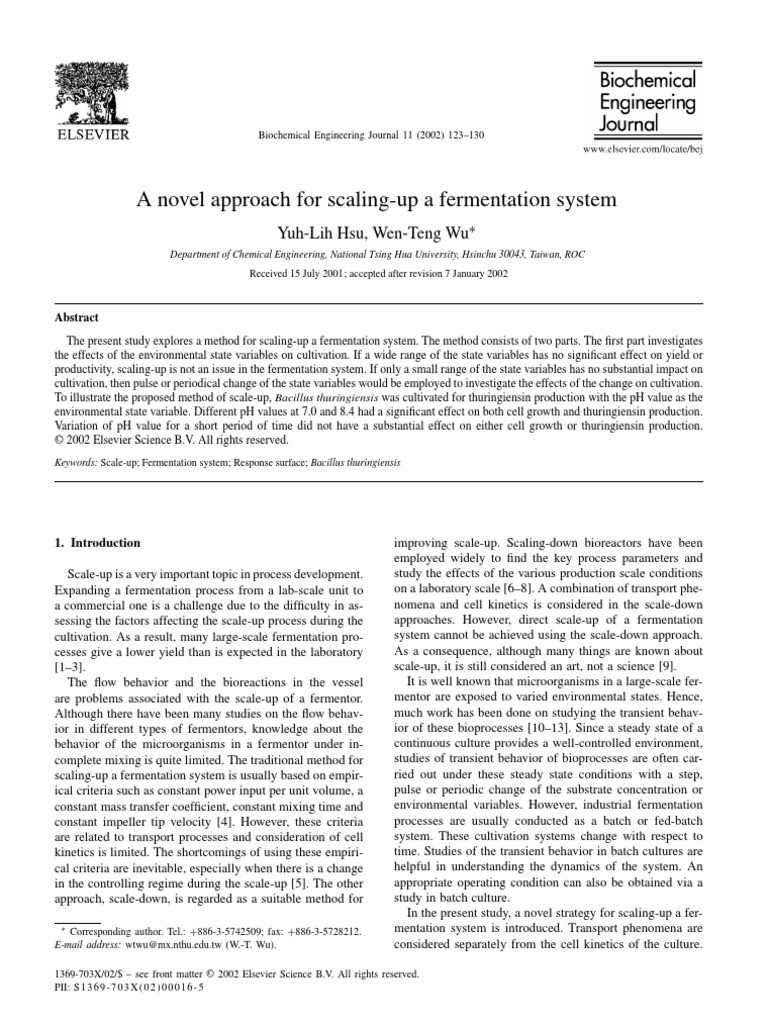 Novel Approach For Scale-Up of Fermentation Process PDF | PDF | Growth ...
