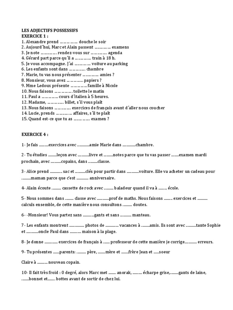 Les Adjectifs Possessifs Exercices Corrigés Les Adjectifs Possessifs | PDF | Échecs | Jeux et activités