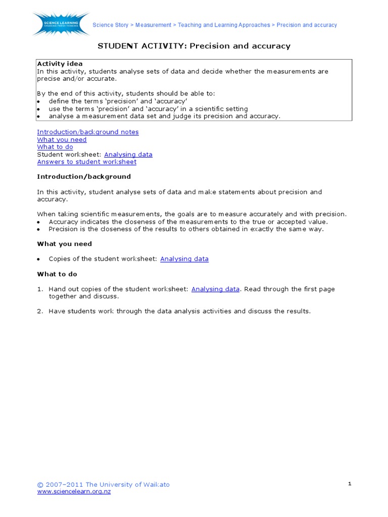 worksheet Precision And Accuracy Worksheet precisionandaccuracy 1 accuracy and precision density