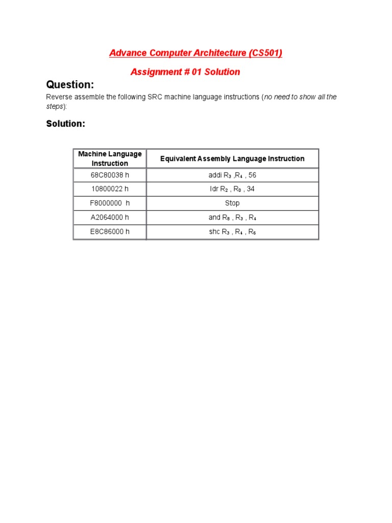 advanced computer architecture assignment and solutions