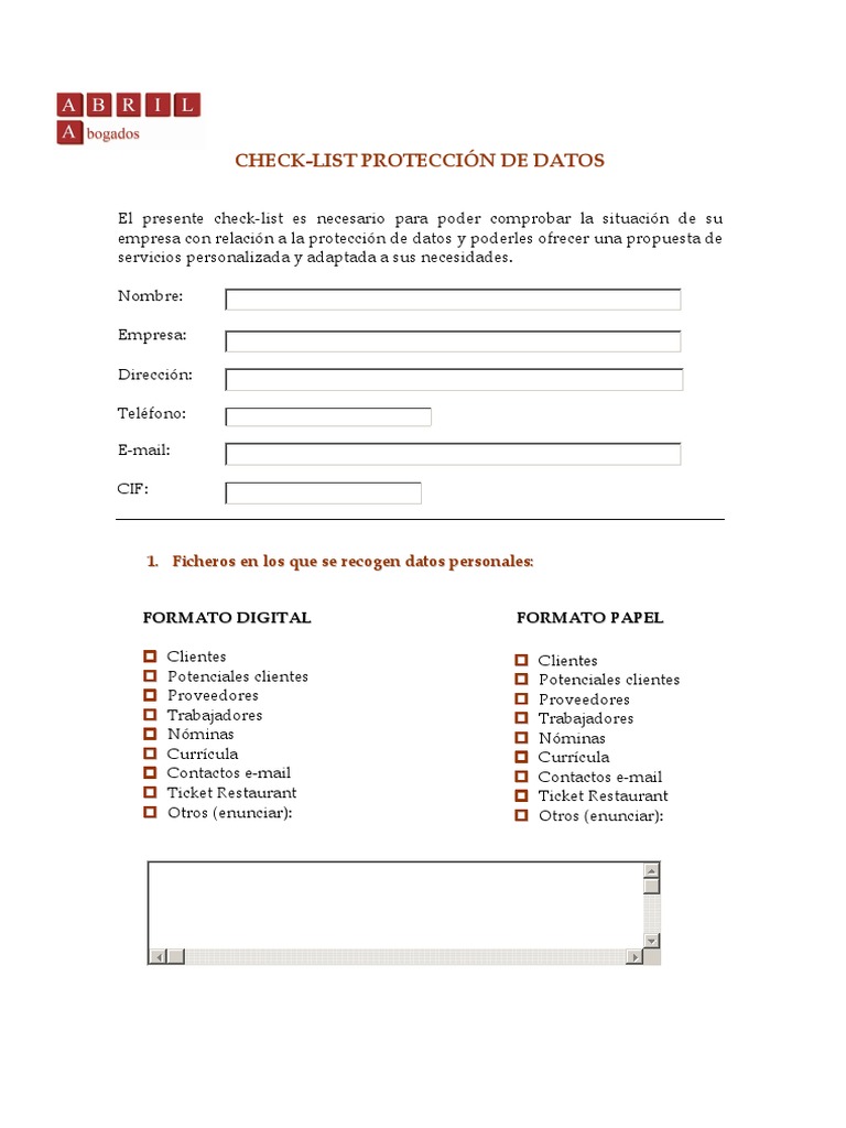 CheckList Proteccion Datos PDF Correo electrónico Informática