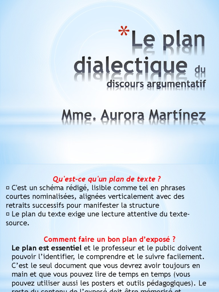 Texte Argumentatif Plan Dialectique Exemple