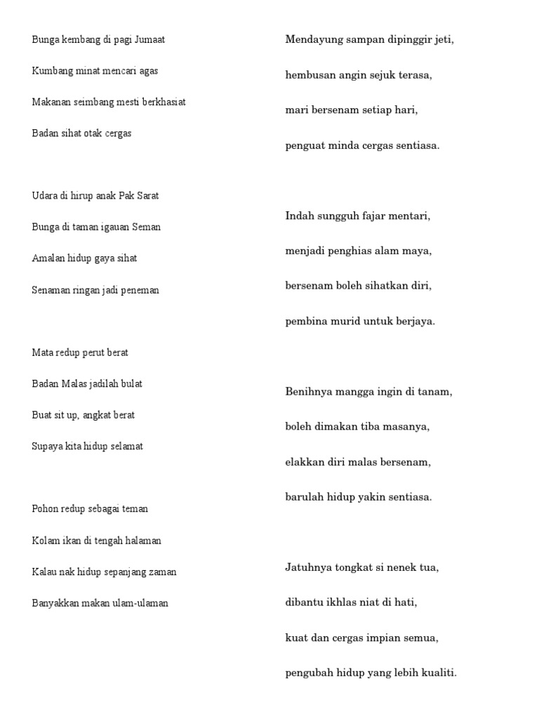 Pantun Gaya Hidup Sihat