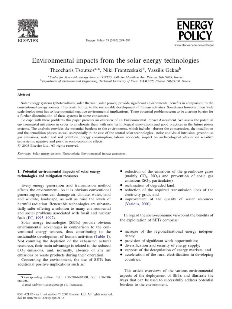 Environmental Impacts of Solar Energy | PDF | Photovoltaics | Solar Energy