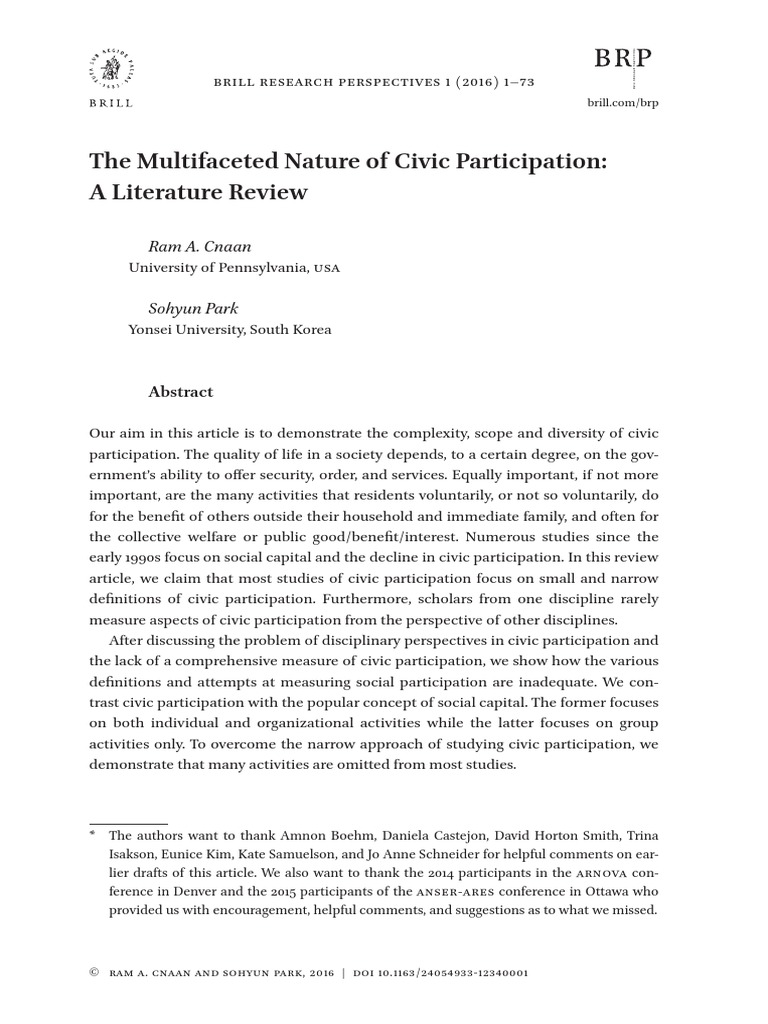 the multifaceted nature of civic participation a literature review