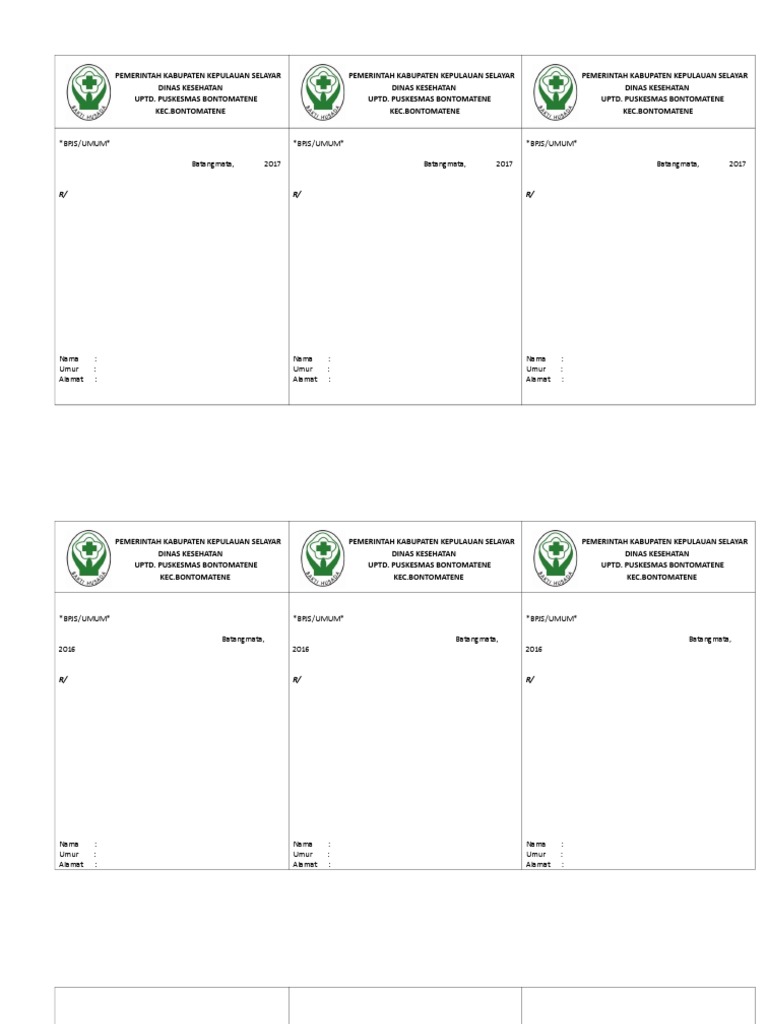 Contoh Format Resep Dokter Puskesmas | PDF