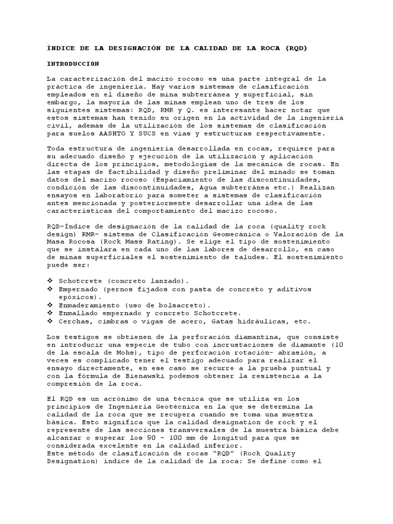 Indice de La Designacion de La Calidad de La Roca | PDF | Longitud ...
