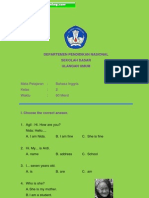 Departemen Pendidikan Nasional Sekolah Dasar Ulangan Umum: Mata Pelajaran: Bahasa Inggris Kelas: 2 Waktu: 60 Menit