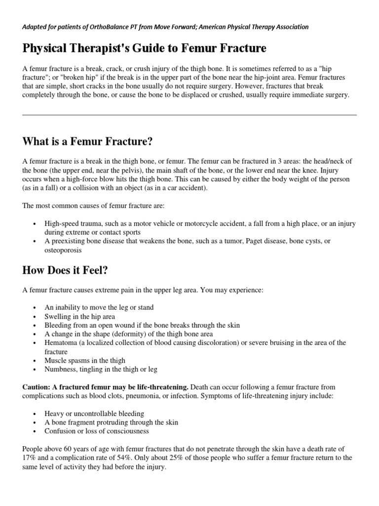 Physical Therapists Guide To Femur Fracture PDF Physical Therapy Bone