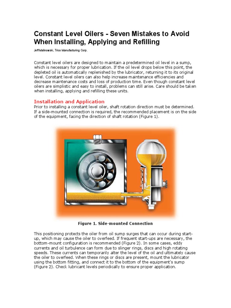 Avoiding Mistakes with Constant Level Oilers | PDF | Lubricant ...