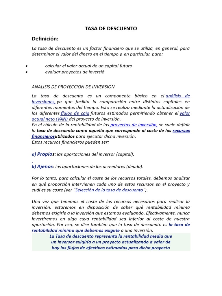 Conceptos y Fórmulas de Tasa de Descuento | PDF | Bancos | Inversiones