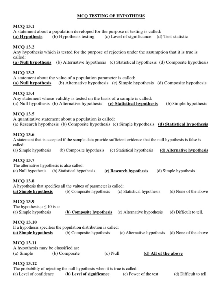 Hypothesis Testing MCQs Overview | PDF | Statistical Hypothesis Testing ...