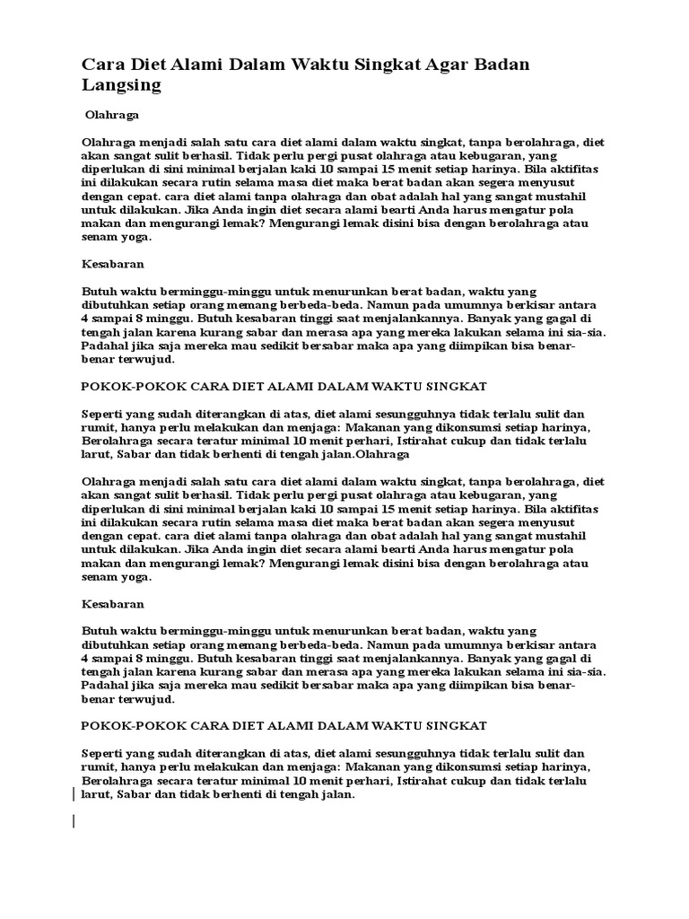 Cara Diet Alami Dalam Waktu Singkat Agar Badan Langsing Olahraga