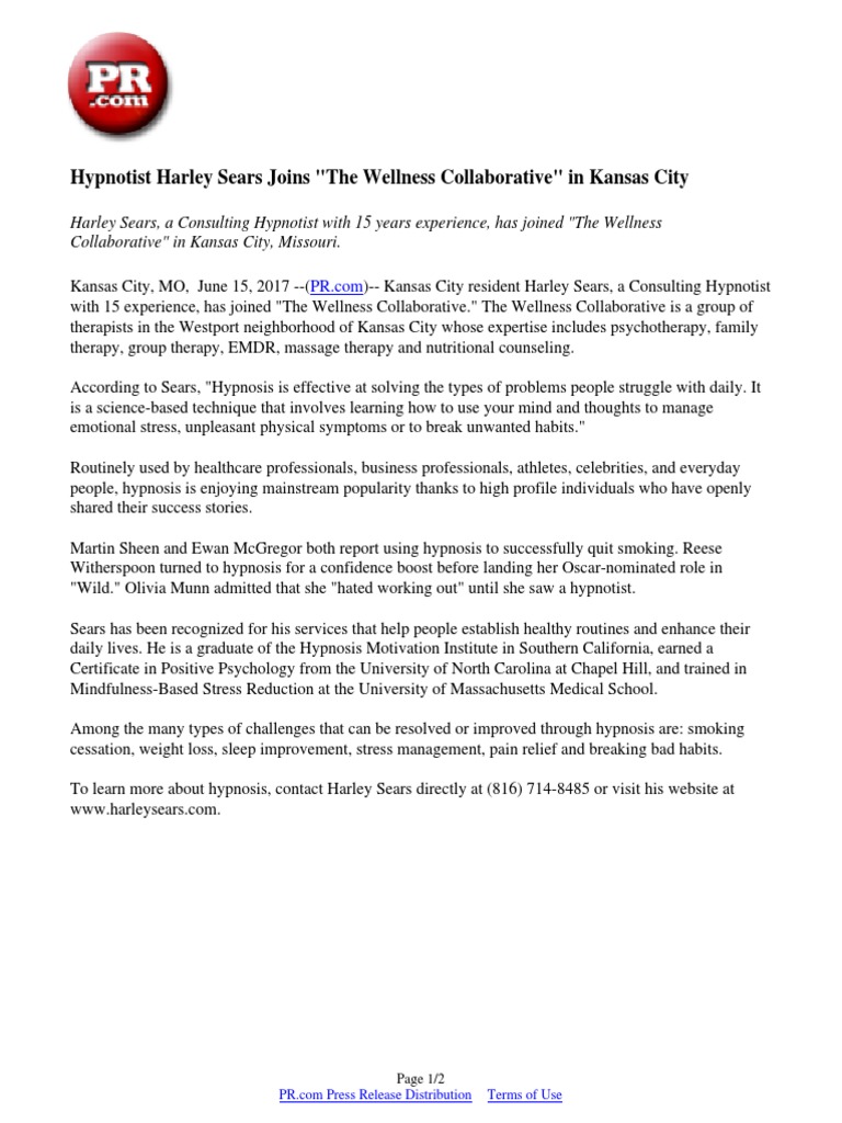 Hypnotist Harley Sears Joins "The Wellness Collaborative" in Kansas