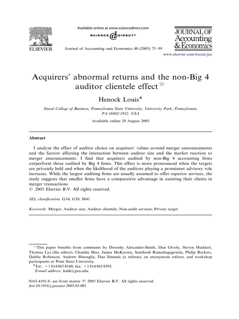 Non-Big 4 Auditors Boost Acquirer Returns | PDF | Mergers And ...