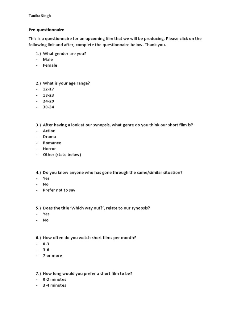Pre Questionnaire | PDF | Games & Activities