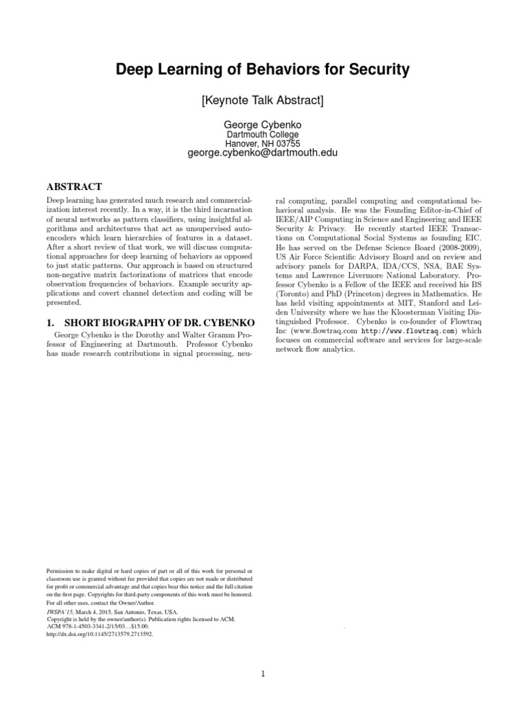 ACM - Deep Learning of Behaviors For Security | PDF | Deep Learning ...