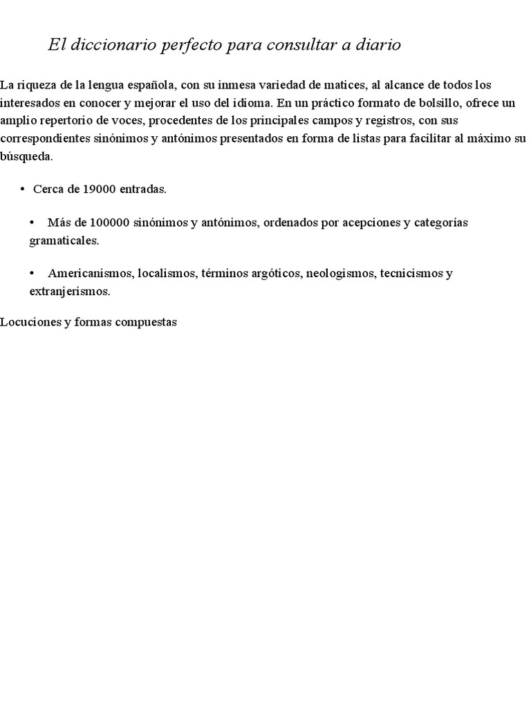 No Esperes Nada De Nadie Es Mejor Sorprenderse Que Decepcionarse ESPASA - Diccionario de Sinónimos y Antónimos 7a Ed (2011) - Cropped | PDF  | Diccionario | Lengua española
