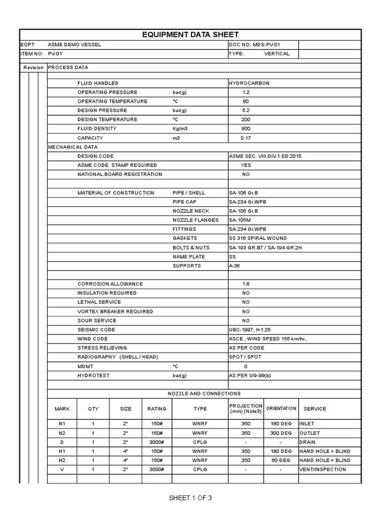 Equipment Data Sheet Type Doc No MdsPv01 PDF Chemical