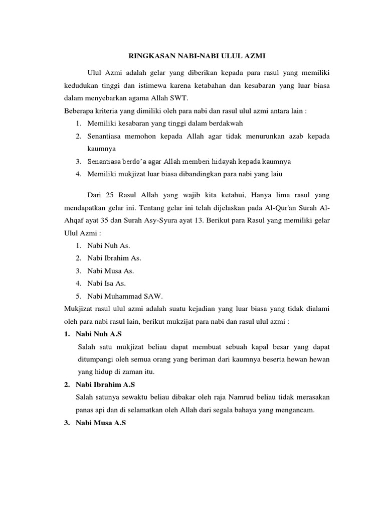 Ringkasan Nabi Ulul Azmi Pdf