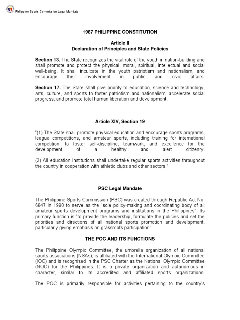 1987 Philippine Constitution PDF | PDF | Sports | Olympic Games
