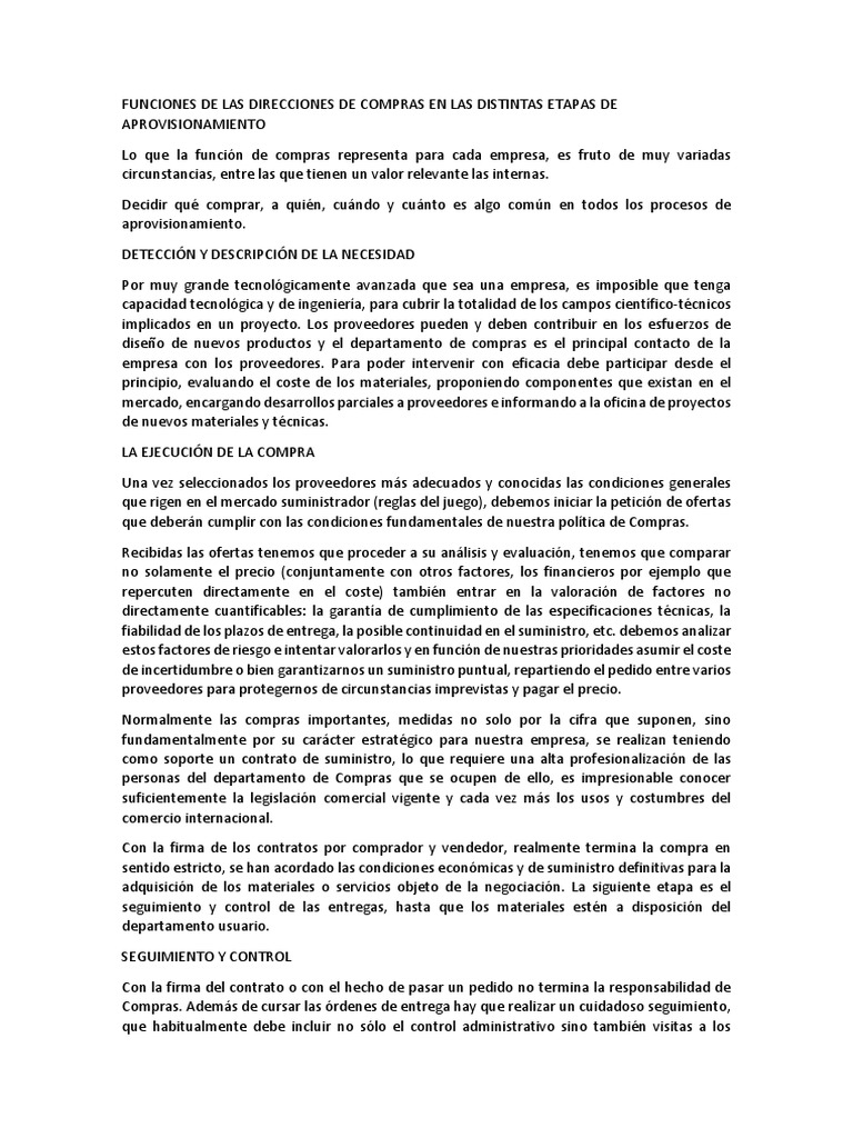 Funciones Clave en Compras y Aprovisionamiento | PDF | Obtención ...