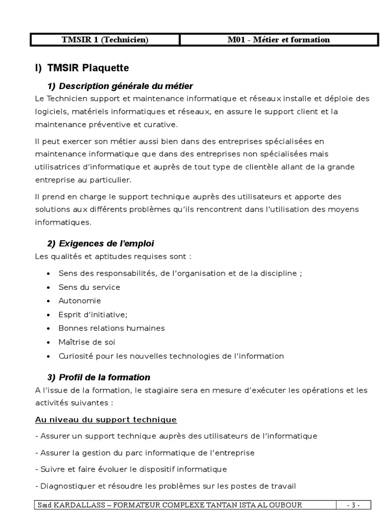 Module 01 Metier Et Formation Tmsir Ofppt PDF Informatique 