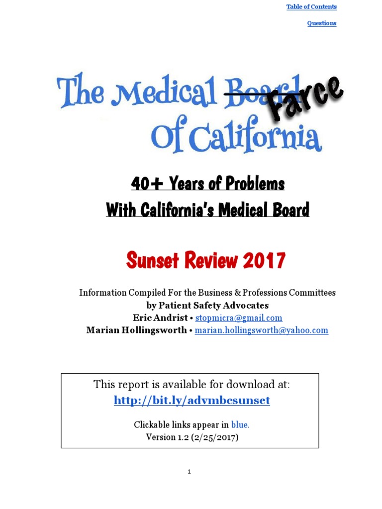 2017 Advocates Medical Board Sunset Review Final PDF Board Of