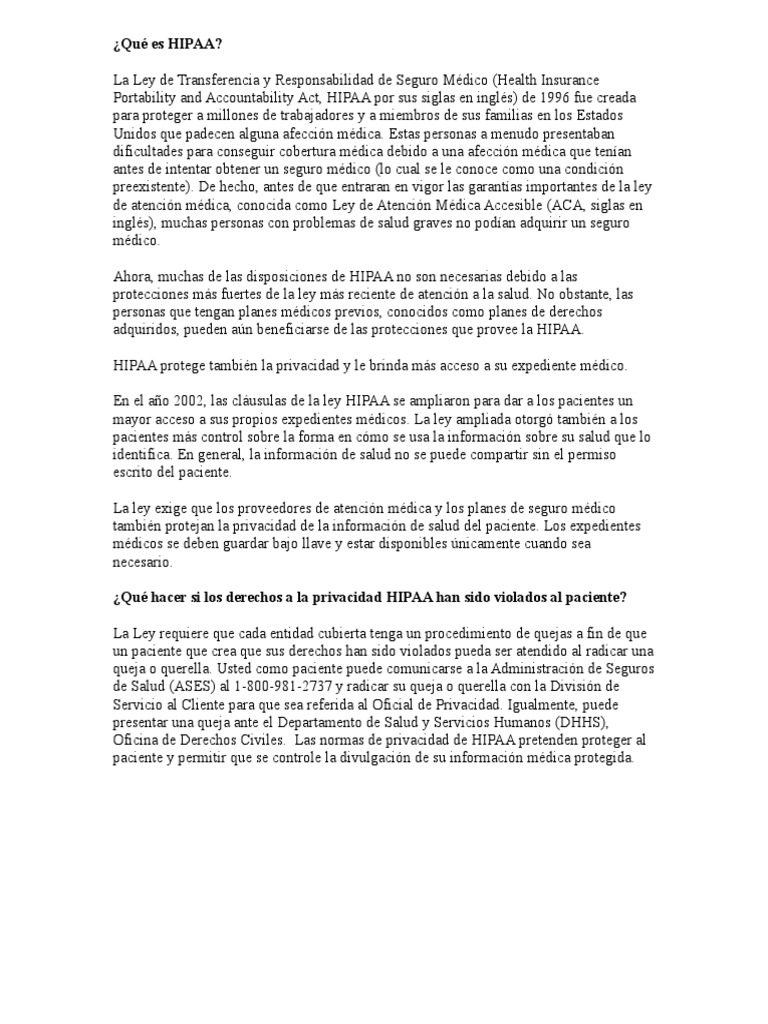 Entendiendo la Ley HIPAA y su Privacidad | PDF | Seguro | Información