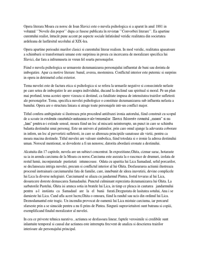 Relatia Dintre 2 Personaje Moara Cu Noroc Moara Cu Noroc de Ioan Slavici - Relatia Dintre Doua Personaje | PDF