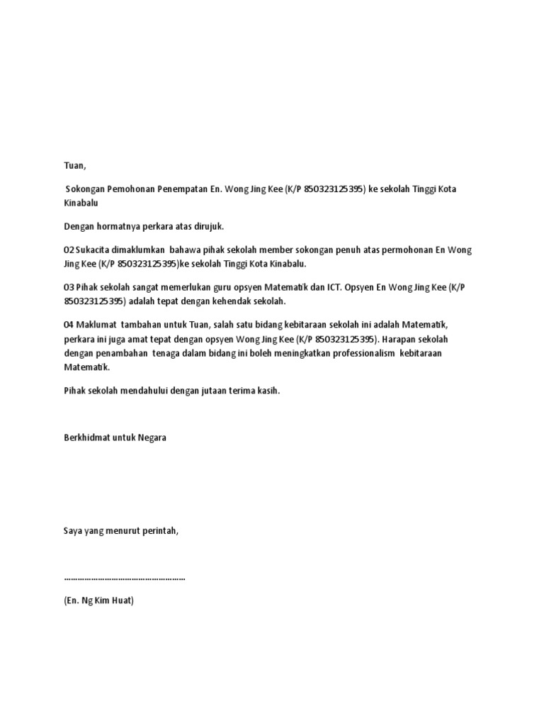 Format Surat Sokongan Contoh surat rasmi sokongan ketua kampung