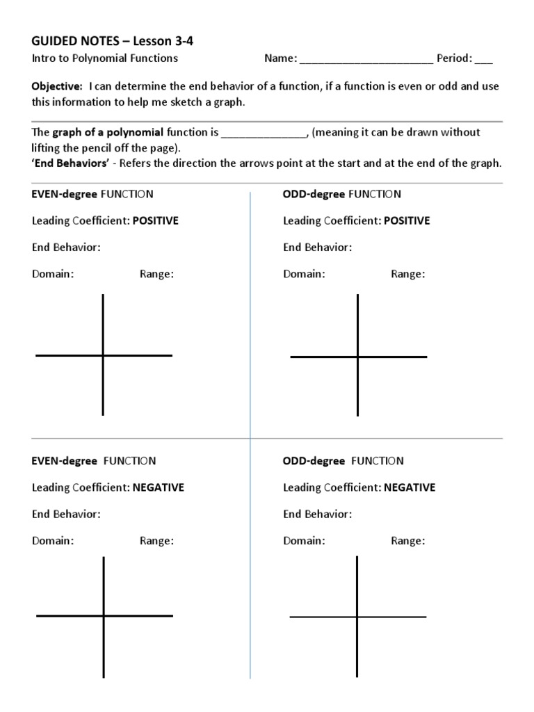 3-4 - Polynomial Functions - Guided Notes | PDF | Zero Of A Function ...