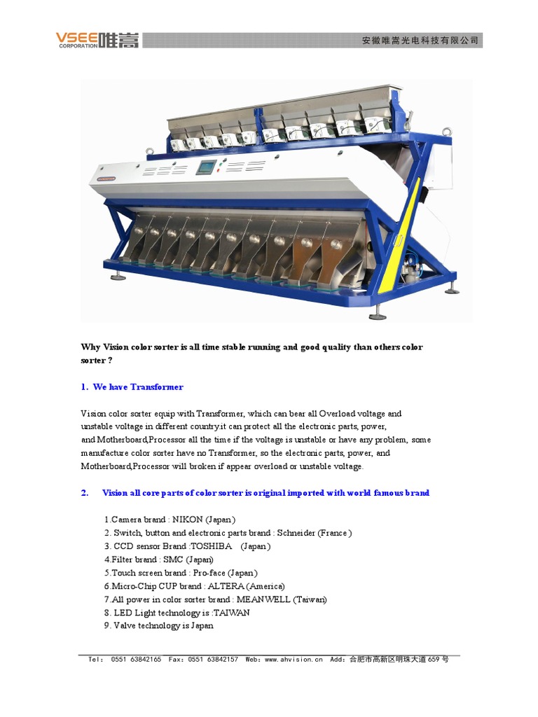 Vision Color Sorter Features & Benefits | PDF | Charge Coupled Device ...