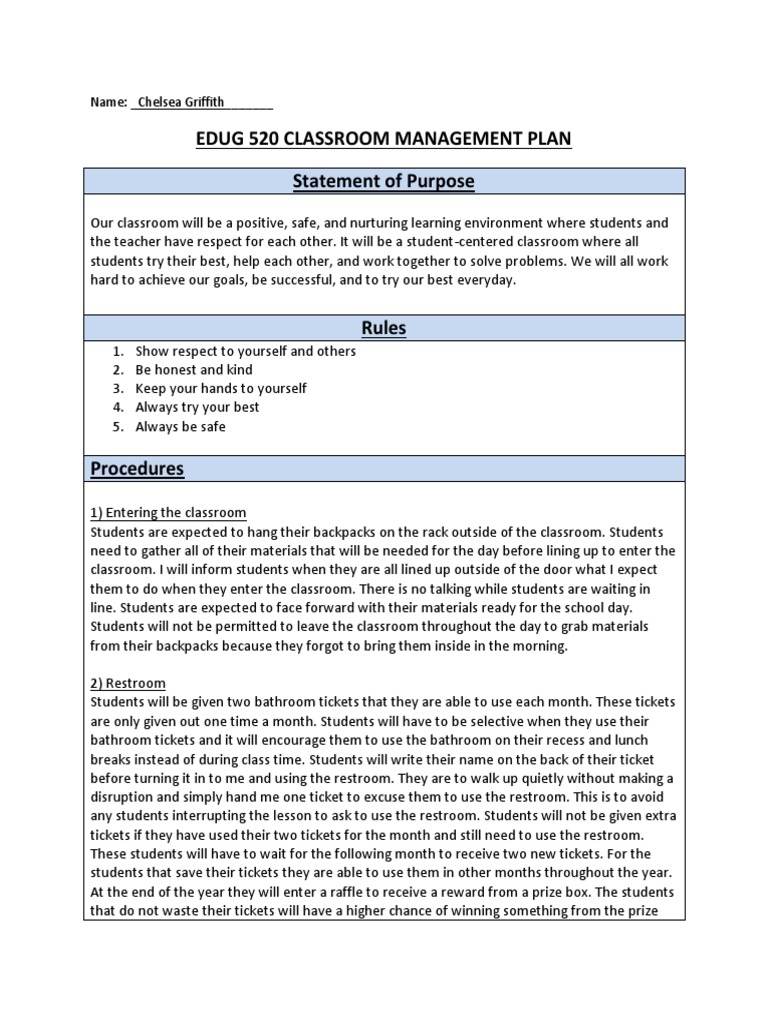 Classroom Management Plan Overview | PDF | Classroom Management | Classroom